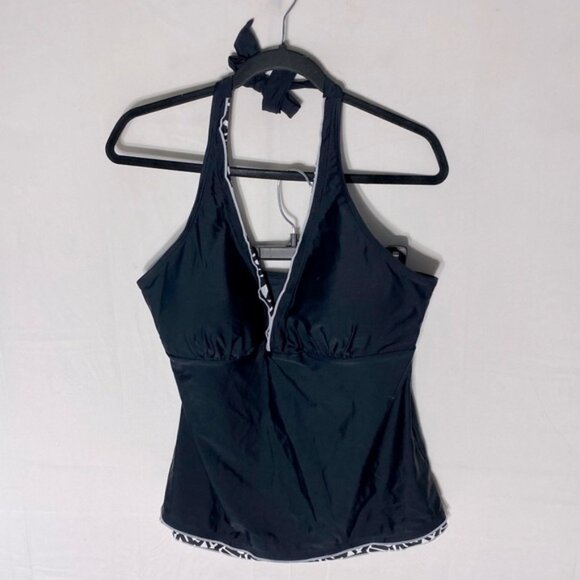 5/$25 Women’s Black Halter Tankini Top Bikini Top Swim Top w White Trim 2XL - Picture 1 of 11